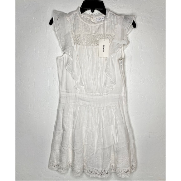 FRAME Pin-tuck Ruffle Crochet Lace Voile Dress S - Picture 9 of 15